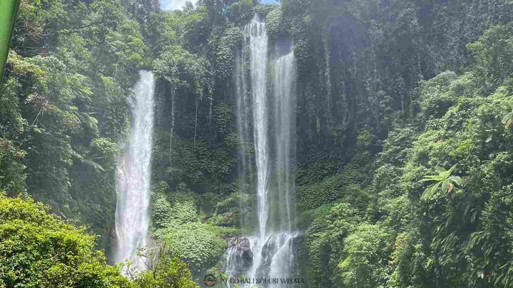 Kolam alami jernih di bawah Air Terjun Sekumpul tempat wisatawan berenang dan bersantai